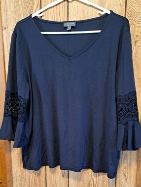 The Limited Black V-Neck Crochet Bell Sleeve Top Size L